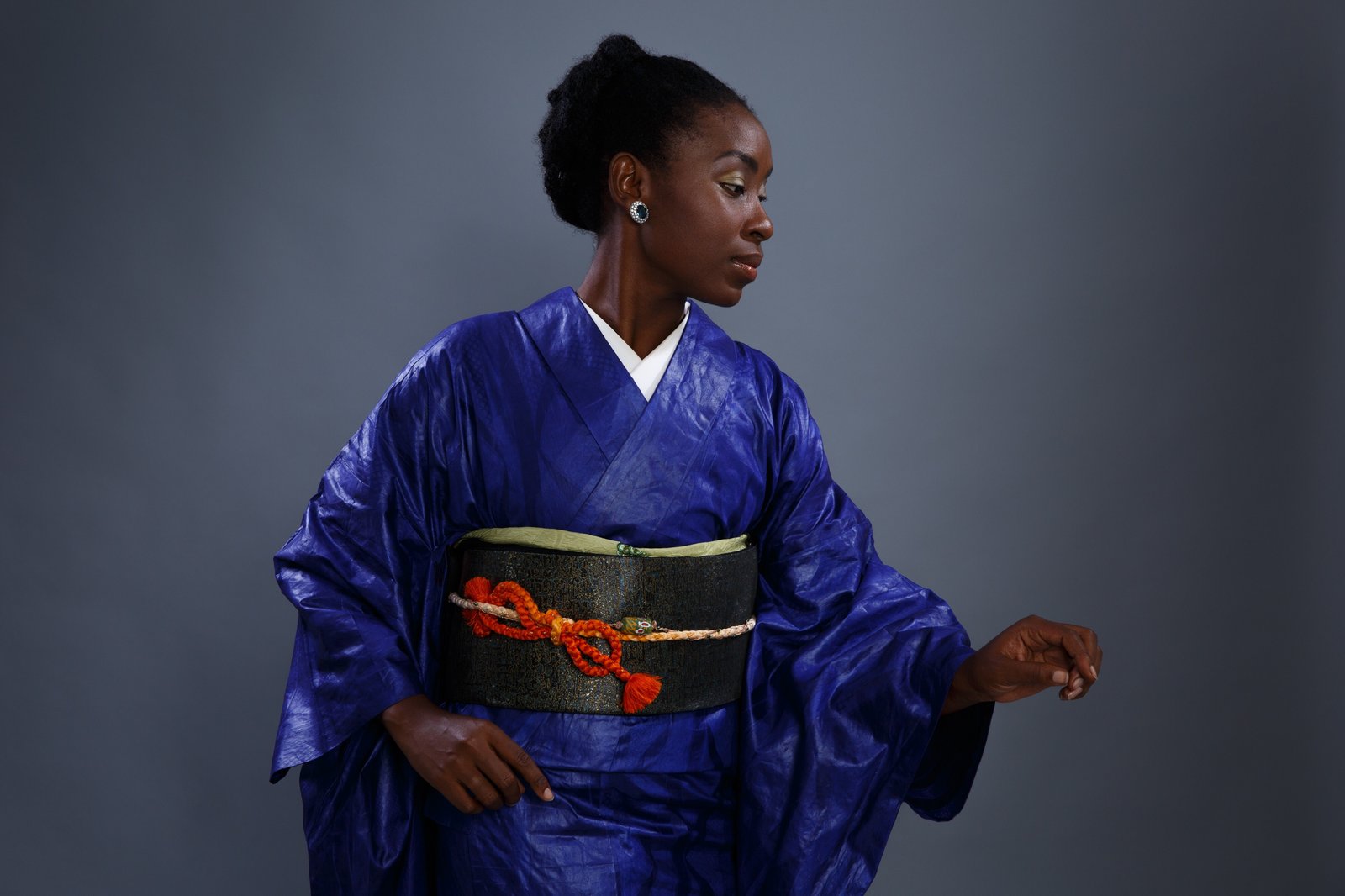 Back view of wax‑print kimono