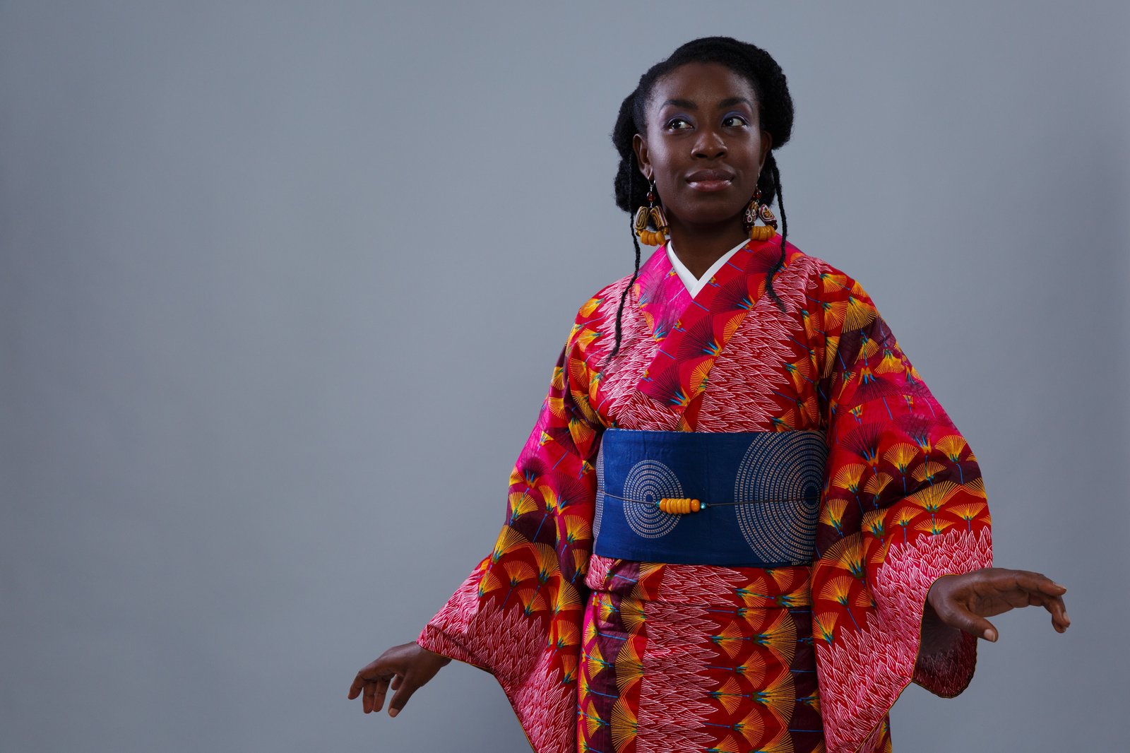 Red wax‑print kimono